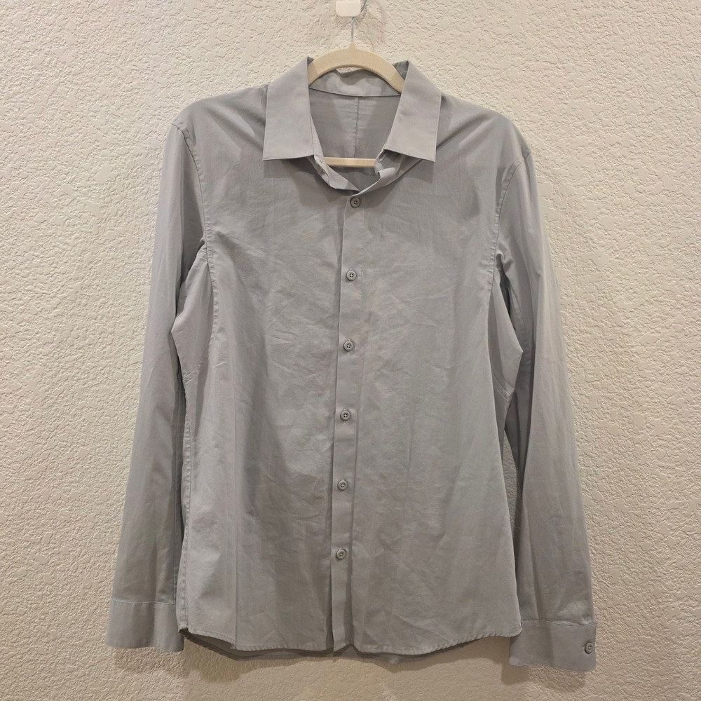 Lululemon Mens New Venture Long Sleeve M Button Down Shirt Light Grey Stretch